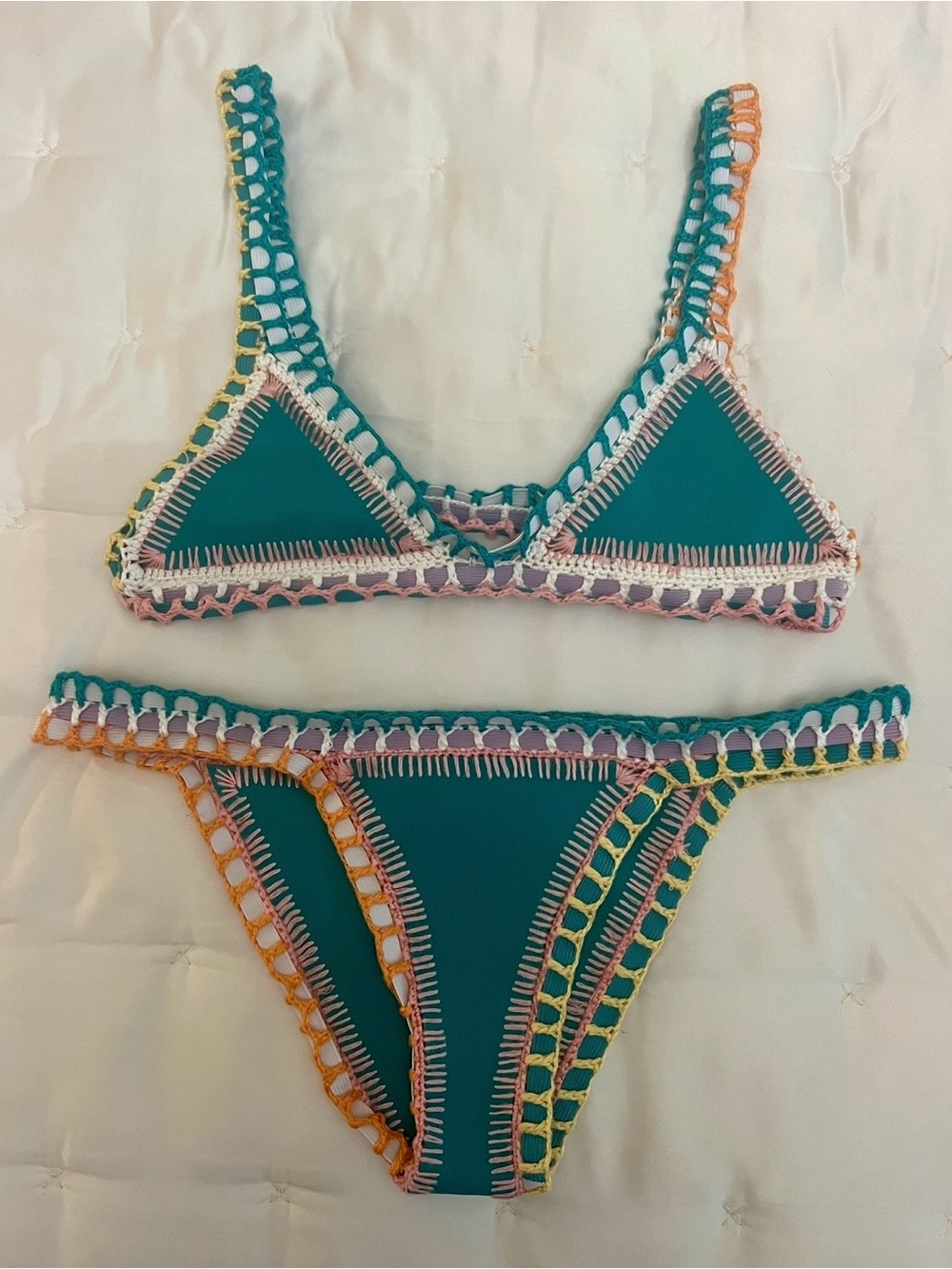 KIINI Teal Crochet-Trim Bikini Set